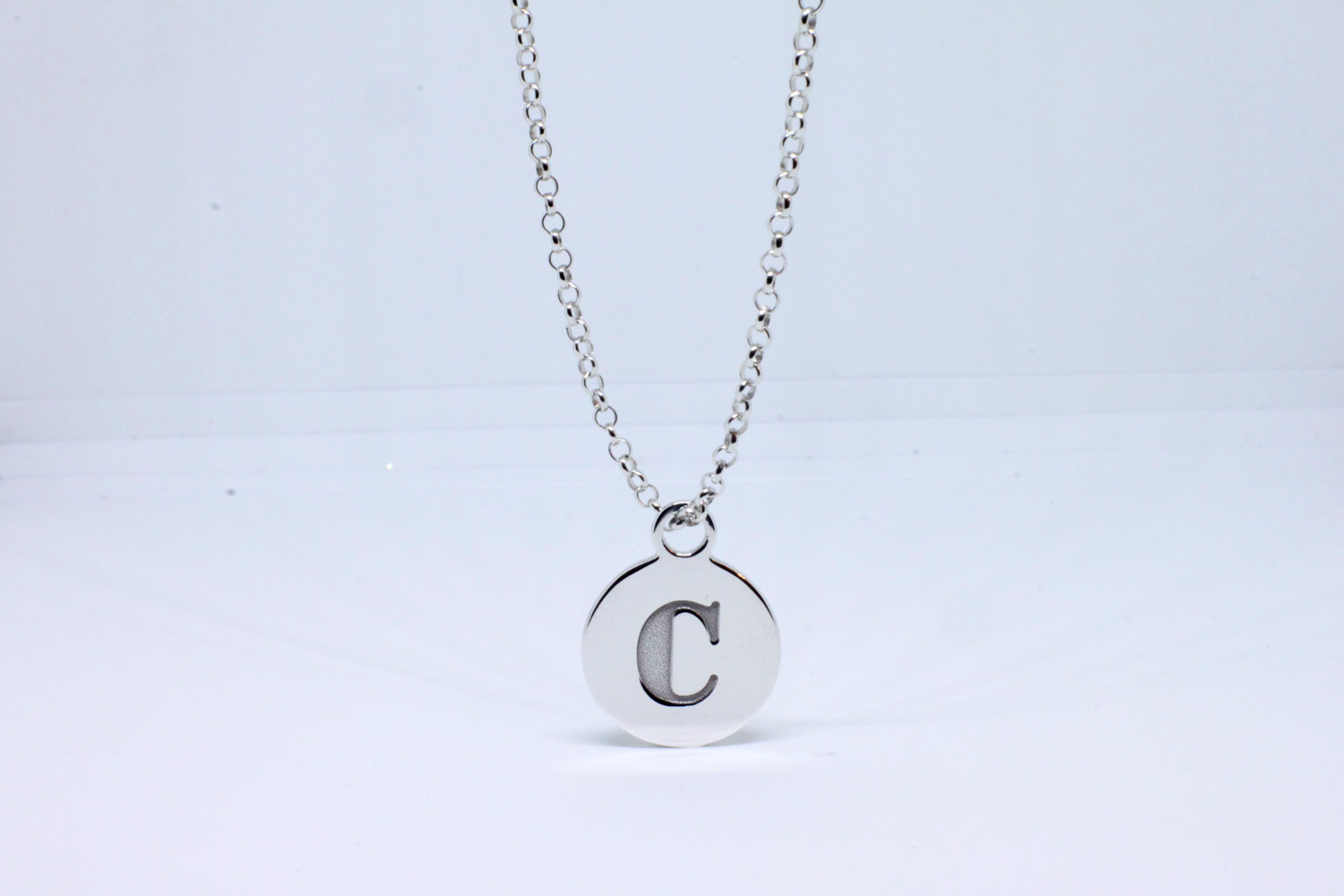 Silver bead necklace with initial medal Logo collection- length 85 cm