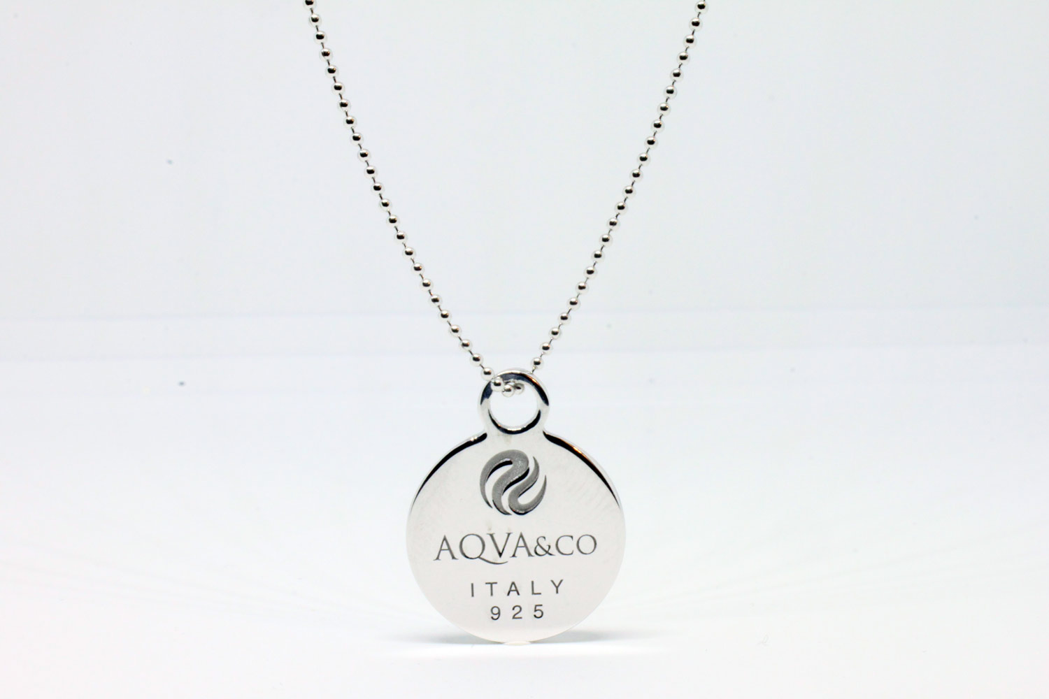 Silver bead necklace with initial medal Logo collection- length 90 cm