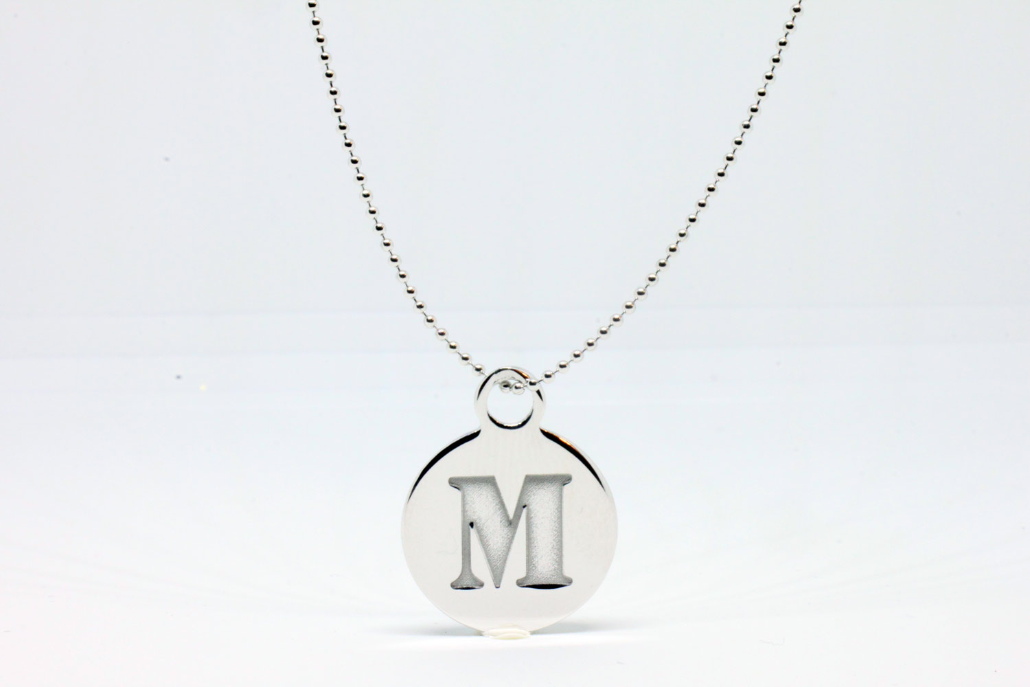 Silver bead necklace with initial medal Logo collection- length 90 cm